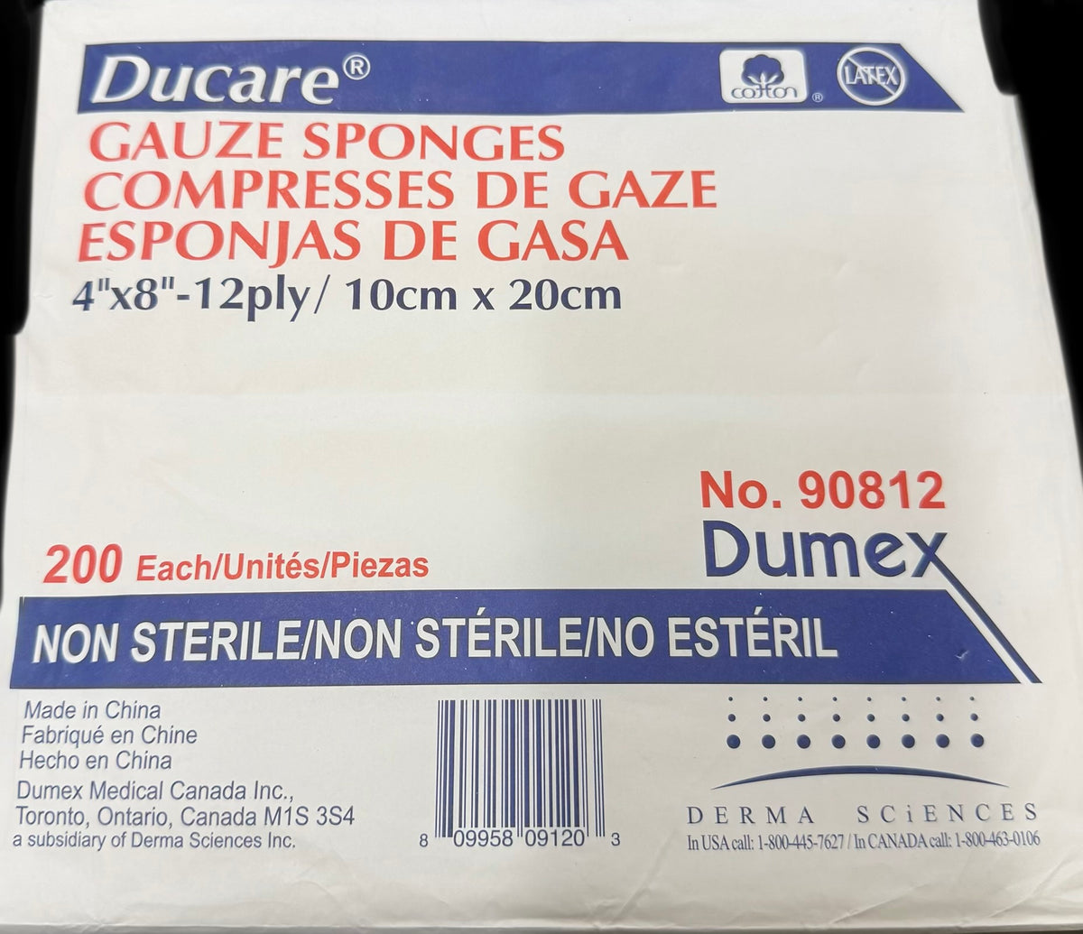 Compresse de gaze 4'x8' / 10cmx20cm 200 unitées / paquet