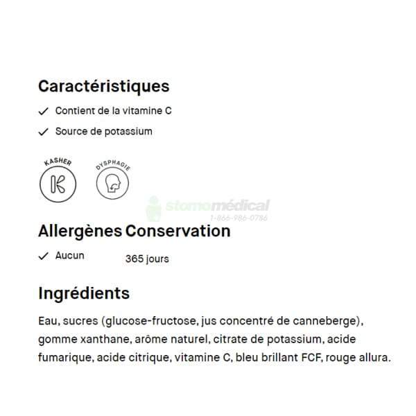 Oasis Hydra+ Canneberge/Cranberry (12 x 1L) -IDDSI 2 et IDDSI 3 boissons épaissies Lassonde