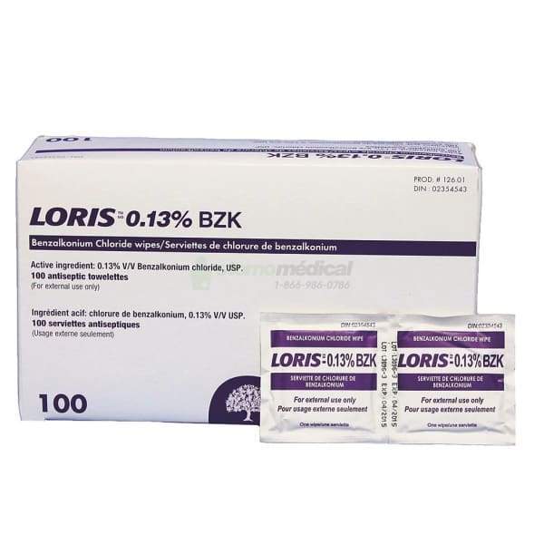 Serviettes de chlorure de benzalkonium LORIS (100/bte) Lingettes protectrices Loris