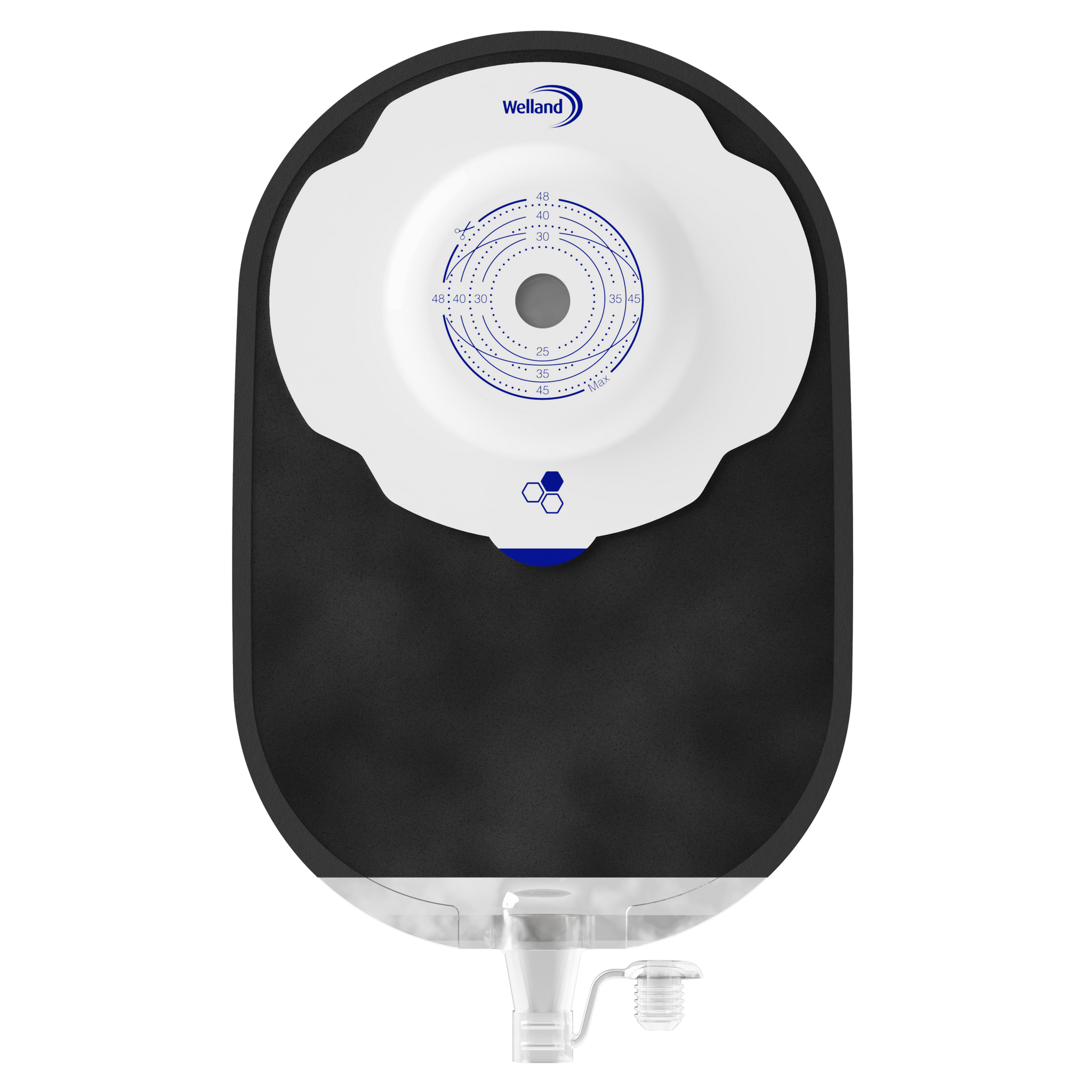 Aurum Plus, Une pièce - Urostomie, Noir, Maxi, Ouverture de Départ 13mm à Découper Jusqu'à 48mm | X1U1R136313