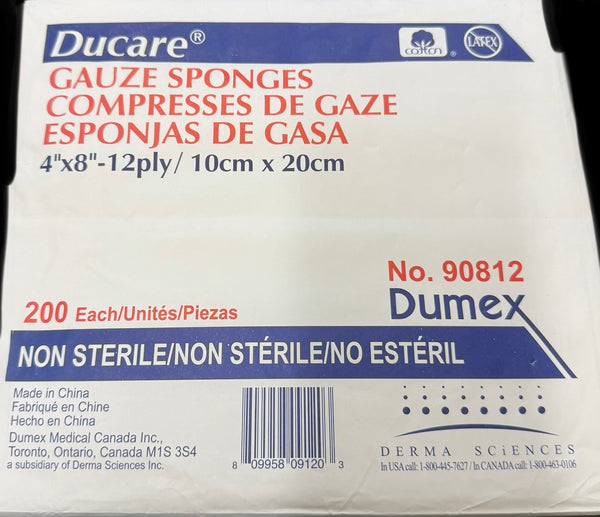 Compresse de gaze 4'x8' / 10cmx20cm 200 unitées / paquet