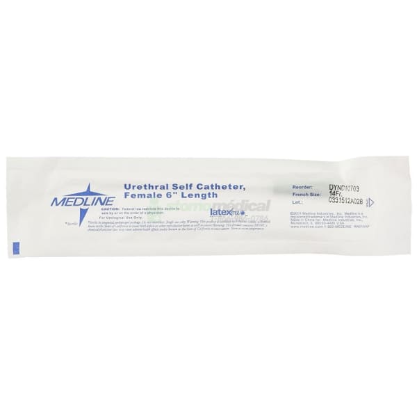 Cathéter intermittent pour femme 6’’ 14FR vinyle claire (30/bte) Cathéters intermittents Medline